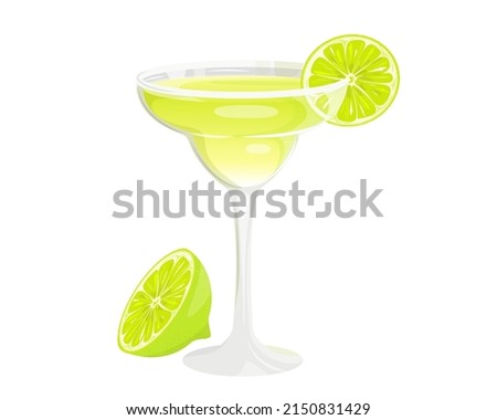 Margarita cocktail with lime in a glass.A summer refreshing drink.Vector illustration. Royalty-Free Stock Photo #2150831429