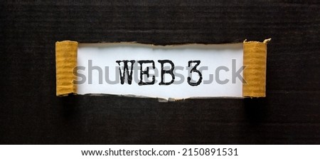 WEB 3 symbol. Concept words WEB 3 appearing behind torn green paper. Beautiful white and black background, copy space. Business, technology and WEB 3.0 or web 3 concept.