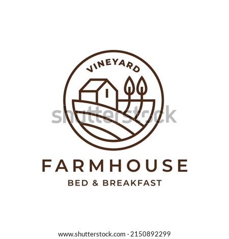 Vineyard farmhouse logo. Country guest house icon. Bed and breakfast farm cottage sign. Countryside wine estate symbol. Vector illustration. Royalty-Free Stock Photo #2150892299