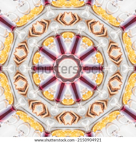 Colourful kaleidoscope art design abstract background with effect polygon circle ornament. Fractal mandala, digital artwork for creative graphic design Royalty-Free Stock Photo #2150904921