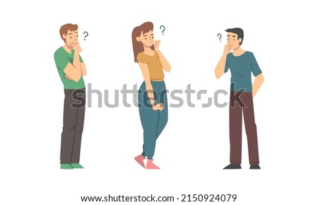 Thoughtful Man and Woman Character and Question Mark Thinking Over the Matter Vector Illustration Set