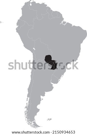 Black Map of Paraguay within the gray map of South American continent