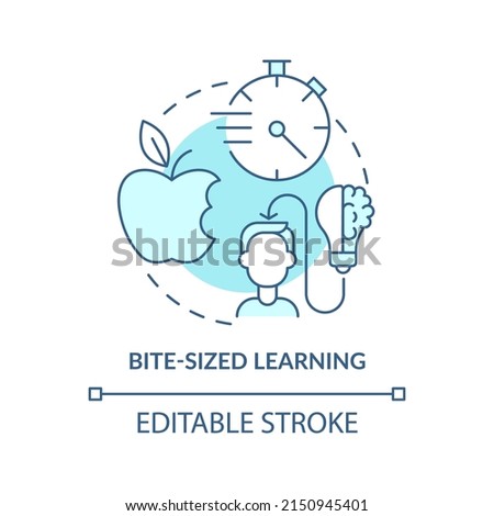 Bite sized learning turquoise concept icon. Innovative technique. Education trend abstract idea thin line illustration. Isolated outline drawing. Editable stroke. Arial, Myriad Pro-Bold fonts use