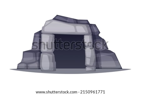 Prehistoric stone age caveman composition with isolated image of ancient cave entrance vector illustration