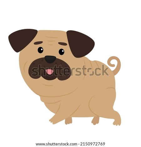 Pug dog cartoon illustration. Cute friendly pug. Pets, Dog lovers, animal-themed design element highlighted on a white background