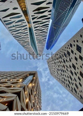 High rise buildings in King Abdullah Financial District in Riyadh, Saudi Arabia. Royalty-Free Stock Photo #2150979669