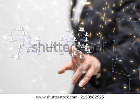 A 3D rendering of human icons with hand tapping on it from behind-internet communication concept