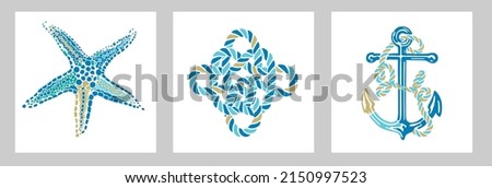 Maritime style subjects sea star maritime knot anchor blue colours Royalty-Free Stock Photo #2150997523