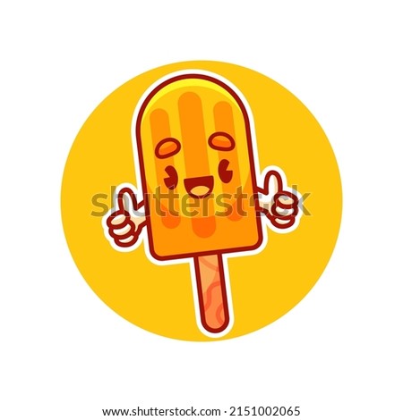 Cute happy yellow ice cream cartoon vector icon illustration
