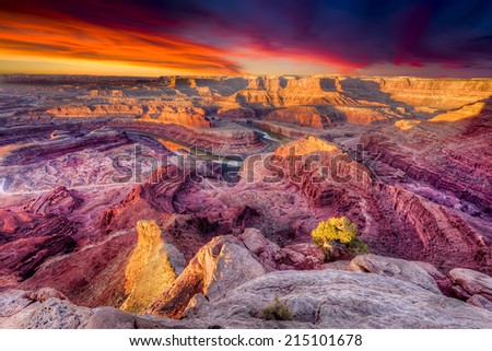 Overlooking Dead Horse Canyon near Moab, Utah just before sunrise Royalty-Free Stock Photo #215101678