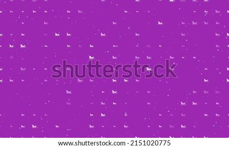 Seamless background pattern of evenly spaced white sleigh symbols of different sizes and opacity. Vector illustration on purple background with stars