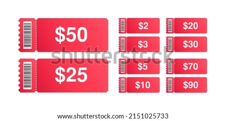 Vector coupon, realistic voucher, dollars percent discount sign, special price, price offer symbol, marketing icon, flat shopper tag, black friday code, season sale, percent card mockup