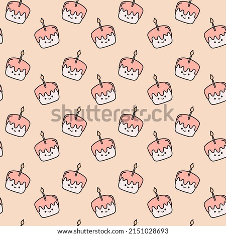 Cute cake with candle vector seamless pattern, cute food background