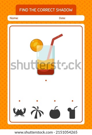Find the correct shadows game with cocktail. worksheet for preschool kids, kids activity sheet