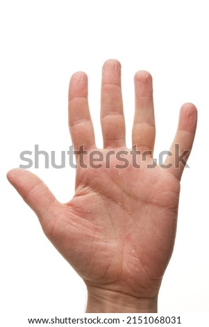 a man's palm on a white background close-up