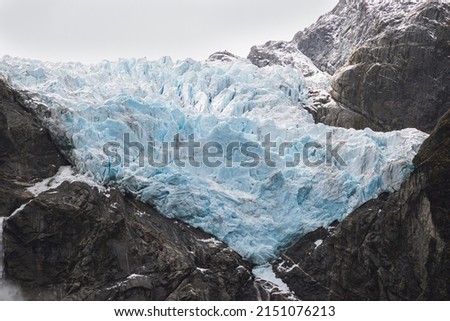 A view of the glacier on the top of a mountain in chilean patagonia 
