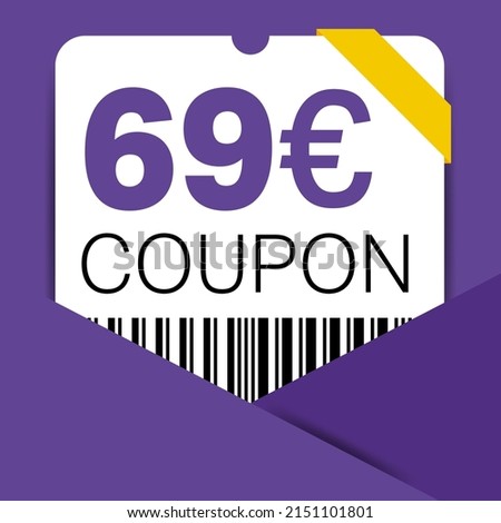 69 Euro Coupon promotion sale for a website, internet ads, social media gift 69 off discount voucher. Big sale and super sale coupon discount. Price Tag Mega Coupon discount with vector illustration.
