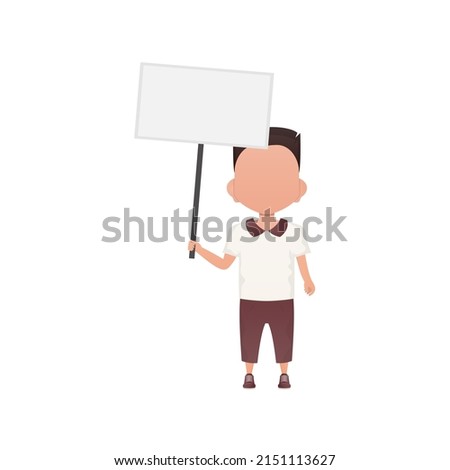 Cute little baby boy with a blank banner. Isolated. Cartoon style. Vector illustration.