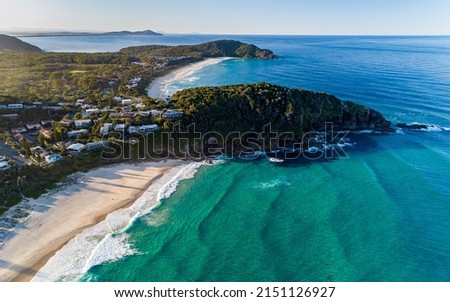 Blueys Beach and Boomerang Beach Beautiful Sunrise drone aerial view 