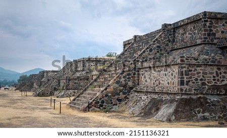 Teotihuacan archeological site in Central Mexico -Typical building flanking the Avenue of the Dead, main north-south artery in the ancient pre-Aztec City. Teotihuacán is a UNESCO World Heritage site.