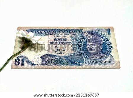 The old one Malaysia Ringgit banknotes isolated on white background. Backt side