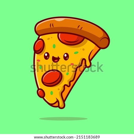 Cute Smiling Pizza Slice Cartoon Vector Icon Illustration. Food Object Icon Concept Isolated Premium Vector. Flat Cartoon Style
