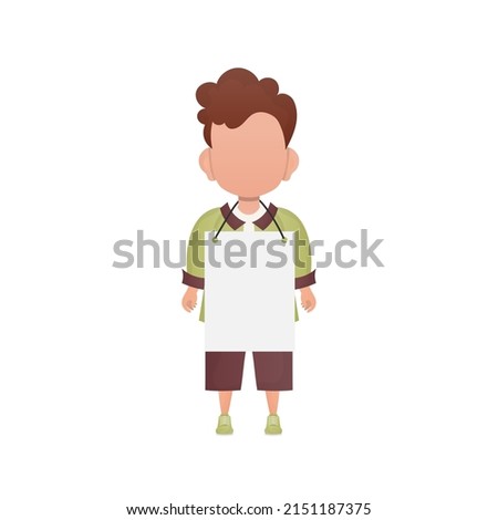 A cute little boy with a blank banner. Isolated on white background. Cartoon style. Vector illustration.