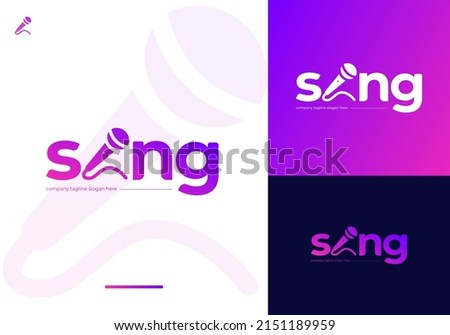 Sing Modern Abstract Logo Creative Design with Microphone Icon Vector Template