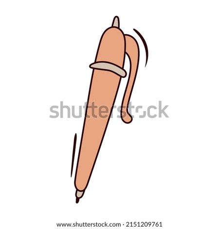 Vector doodle illustration of ballpoint pen, school supplies design element.
