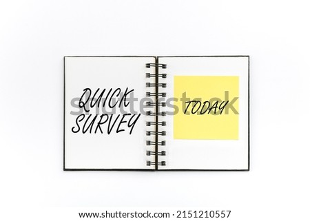 Hand writing sign Quick Survey. Word Written on Conduct fast check on condition value situation of something Flashy School Office Supplies, Teaching Learning Collections, Writing Tools,