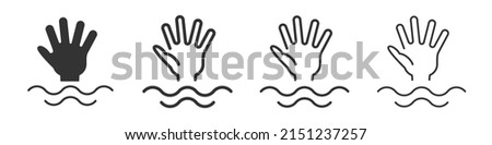 Drowning hand icons collection in two different styles and different stroke. Vector illustration EPS10