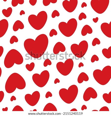 Hand drawn seamless repeatable pattern with heart element. Different size and orientation. Arranged in strings. Red on white background. Happy mothers day
