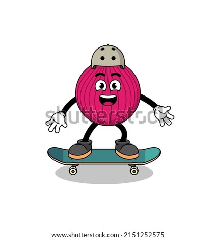 onion red mascot playing a skateboard , character design