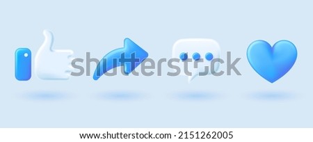 blue social media icon set thumbs, comment, share and love 3d style Royalty-Free Stock Photo #2151262005