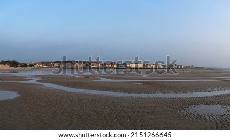 The Village of Wissant and beach on the French opal coast with sea and sand. Copy space. Horizon