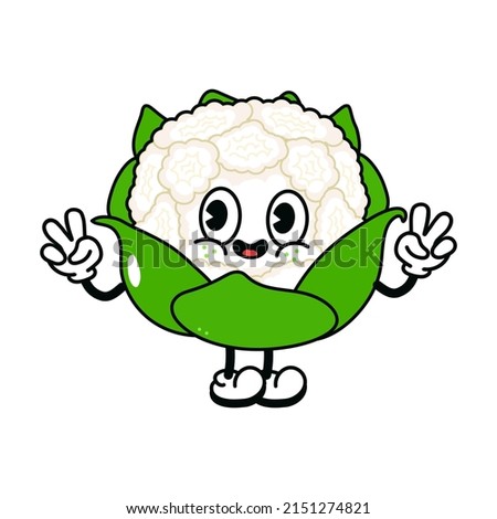 Cute funny cauliflower waving hand character.Vector hand drawn traditional cartoon vintage,retro, kawaii character illustration icon. Isolated white background. Cauliflower emoji,child,adorable,kids Royalty-Free Stock Photo #2151274821