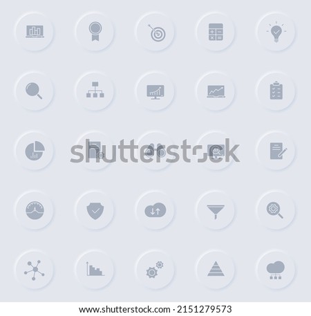 data analytics gray glyph icons on round rubber buttons. data analytics vector icons for web, mobile apps, ui design and promo business polygraphy