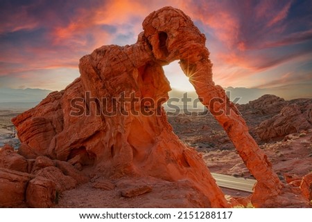 Elephant Rock in Valley of Fire State Park, USA at sunrise. Valley of Fire State Park is the oldest state park in Nevada, USA