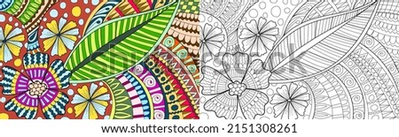 Decorative flowers coloring book page illustration for adults art drawing relaxing 