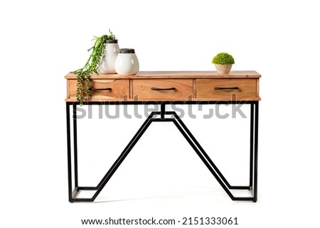 Wooden console table console table with drawers isolated on white background