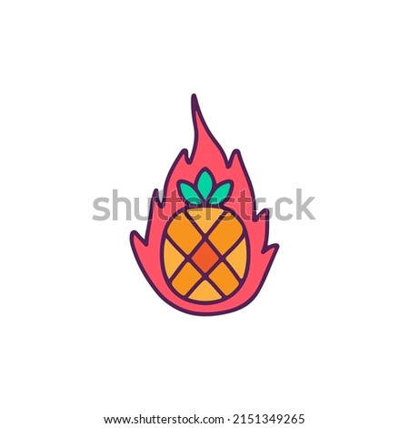 Burning pineapple, illustration for t-shirt, sticker, or apparel merchandise. With doodle, retro, and cartoon style.