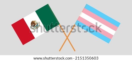 Crossed flags of Mexico and Transgender Pride. Official colors. Correct proportion. Vector illustration
