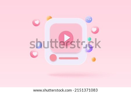 3d social media with video live streaming and emotion in pink background. Social media online playing 3d video for make money passive income concept. 3d live entertainment vector render illustration Royalty-Free Stock Photo #2151371083
