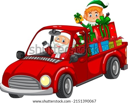 Santa driving car to delivery Christmas gifts illustration
