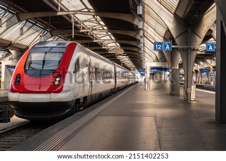 Main Train station in Zurich Switzerland. Platform view Royalty-Free Stock Photo #2151402253
