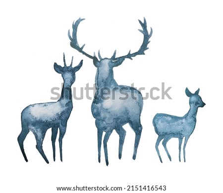 Beautiful watercolor hanpainted deer family for print, poster,card,invitation. Forest animal concept.