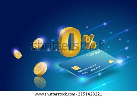 0% interest free rate in credit card with falling gold coins. Money spending, Financial, banking hot promotion for online shopping concept. Royalty-Free Stock Photo #2151428221