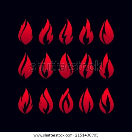 Fire flames, set red icons on a black background
