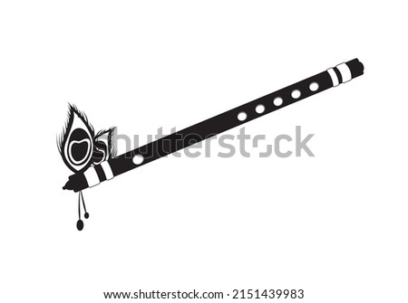 Beautiful wooden flute with peacock feathers vector isolated. Lord Krishna flute. Air blow musical instrument.  Royalty-Free Stock Photo #2151439983