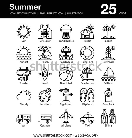 Summer Outline Icon set Collection